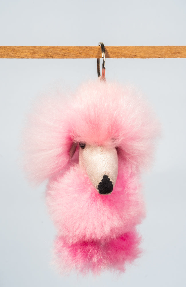 Pink or Black Poodle Like Fur Bag with Pom Pom Keychain