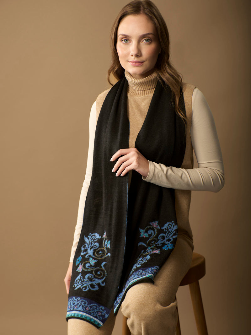 Sofia Alpaca Scarf | Hand Embroidery | Reversible