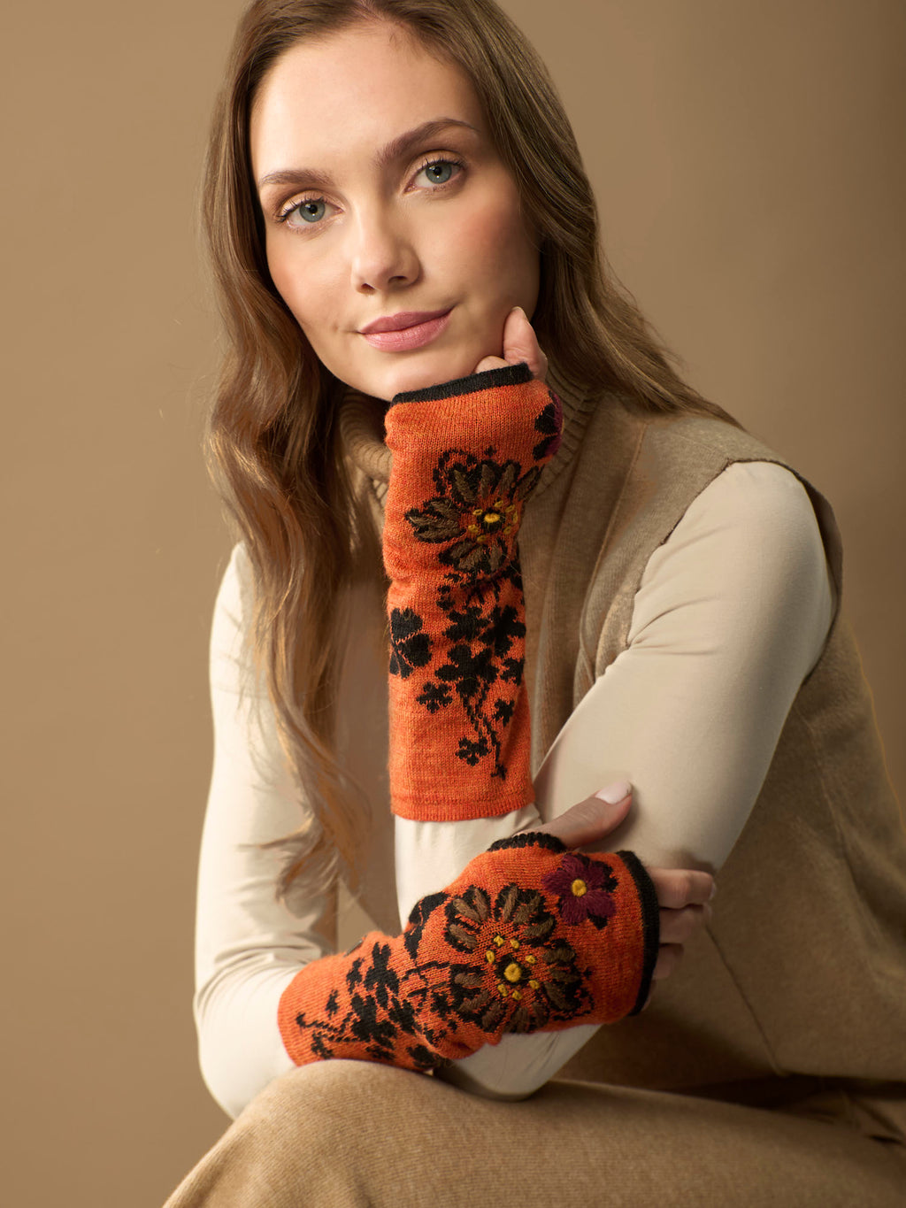 Julia Alpaca Wrist Warmers | Hand Embroidery